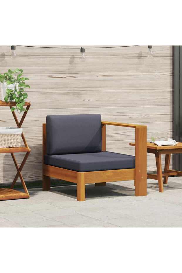 Middle Sofa with 1 Armrest Dark Grey Solid Acacia Wood