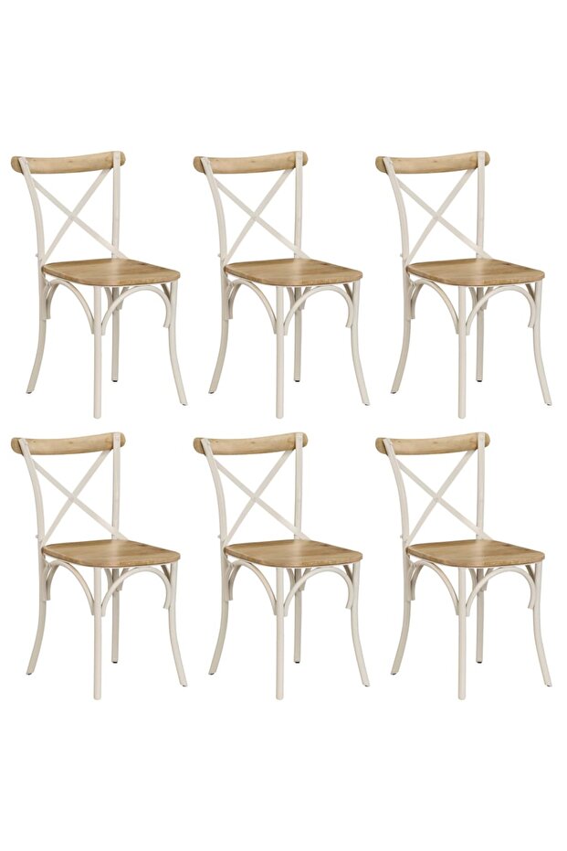 Cross Chairs 6 pcs White Solid Mango Wood