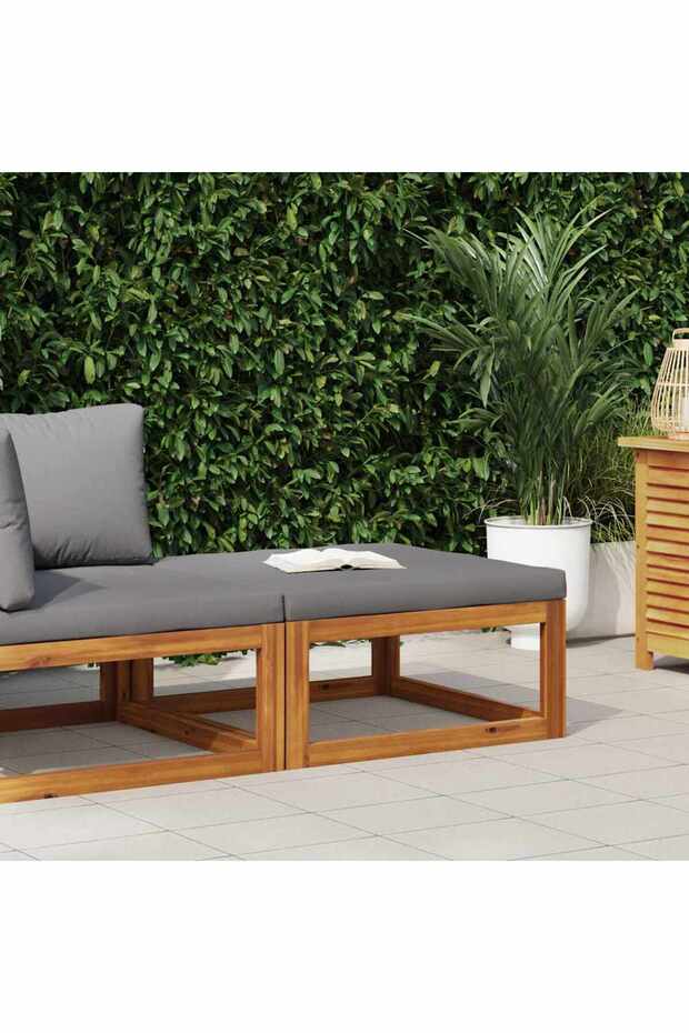 Footrest with Dark Grey Cushion Solid Acacia Wood