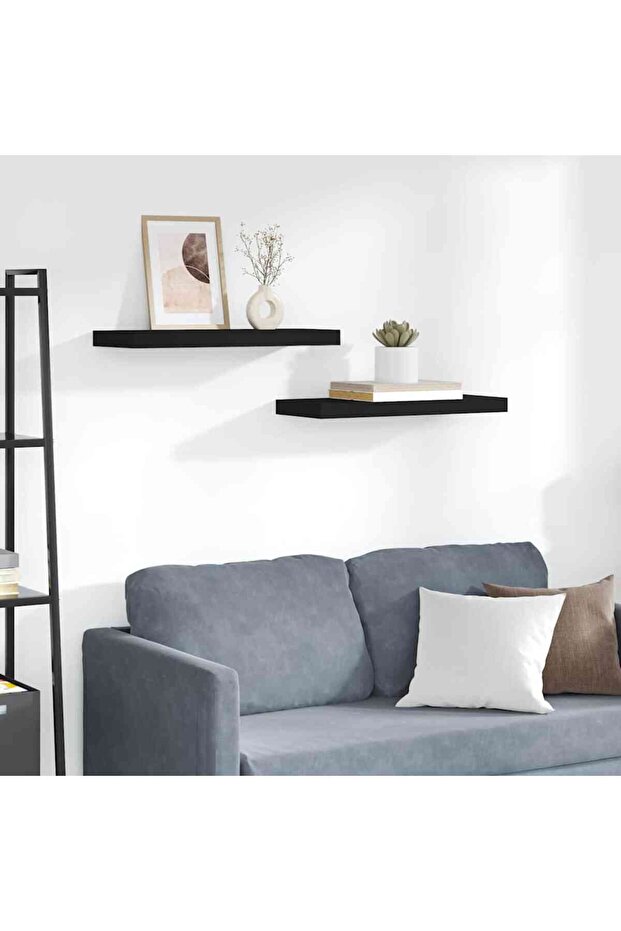 Floating Wall Shelves 2 pcs Black 60x23.5x3.8 cm MDF