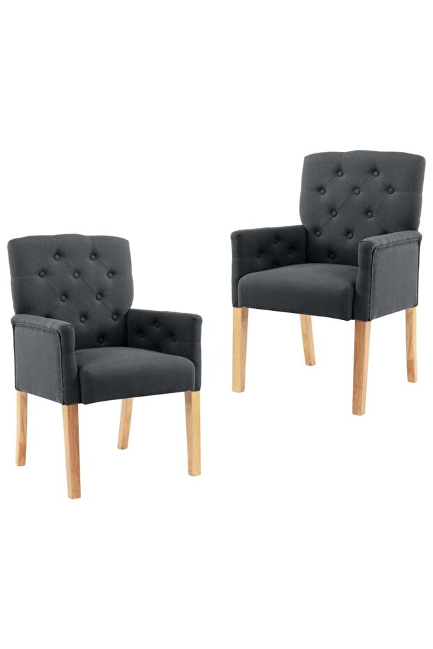 Dining Chairs with Armrests 2 pcs Grey Fabric