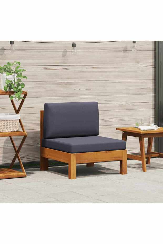 Middle Sofa with Dark Grey Cushions Solid Acacia Wood