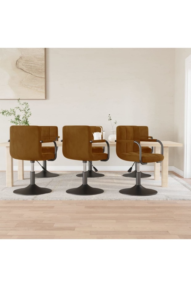 Swivel Dining Chairs 6 pcs Brown Velvet