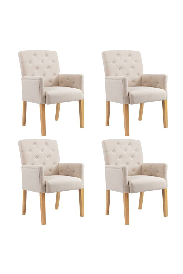 Dining Chairs with Armrests 4 pcs Beige Fabric