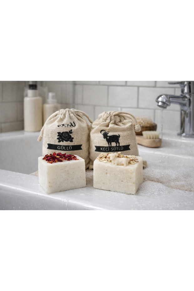Natural Handmade Soap Set | Rose Soap & Goat Milk Soap | Skin-Friendly, Herbal, Additive-Free,
