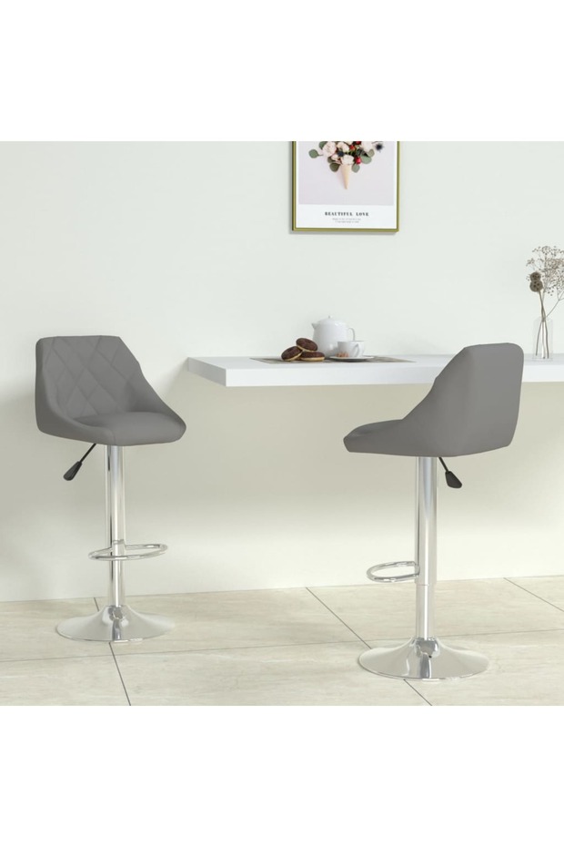 Bar Stools 2 pcs Grey Faux Leather