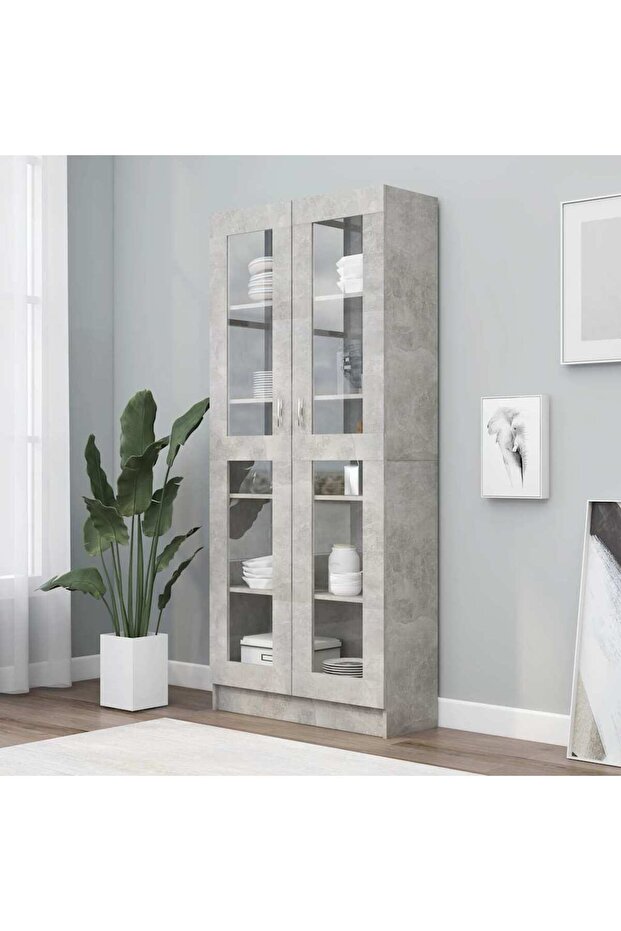 Vitrine Cabinet Concrete Grey 82.5x30.5x185.5 cm Engineered Wood