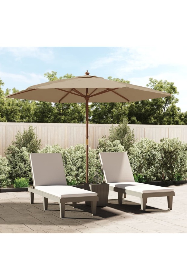 Garden Parasol with Wooden Pole Taupe 299x240 cm
