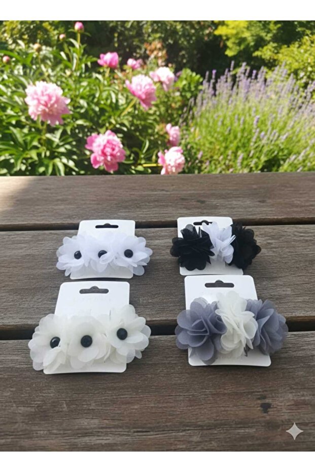 Set of 4 Women's Black Beaded Chiffon Rose Buckle - Frida Buckle Set