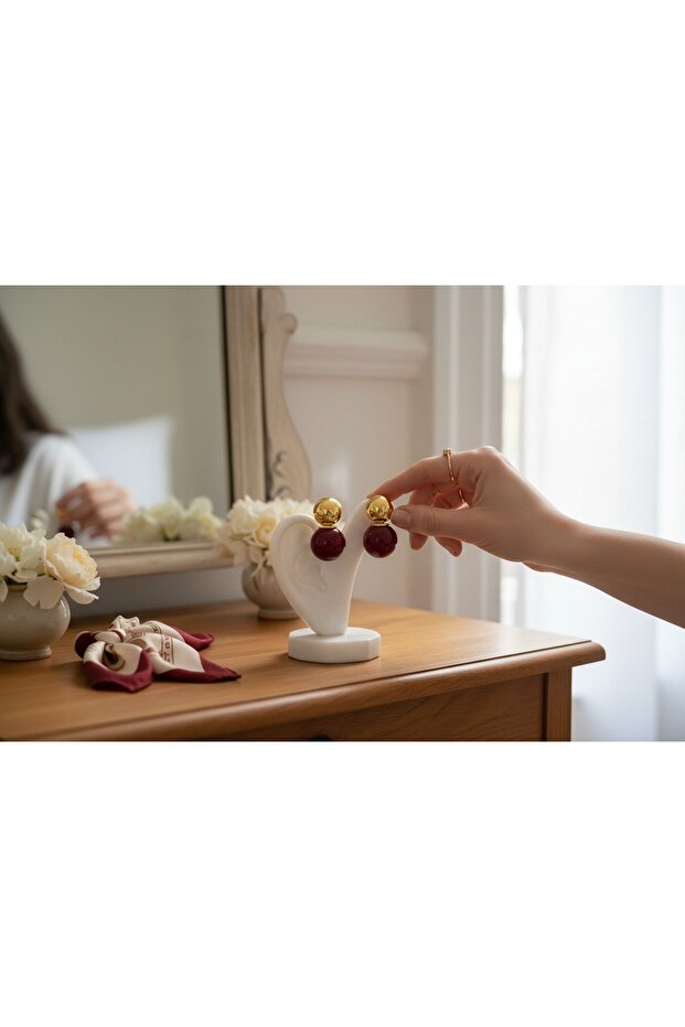 Bordo çelik top küpe - 2