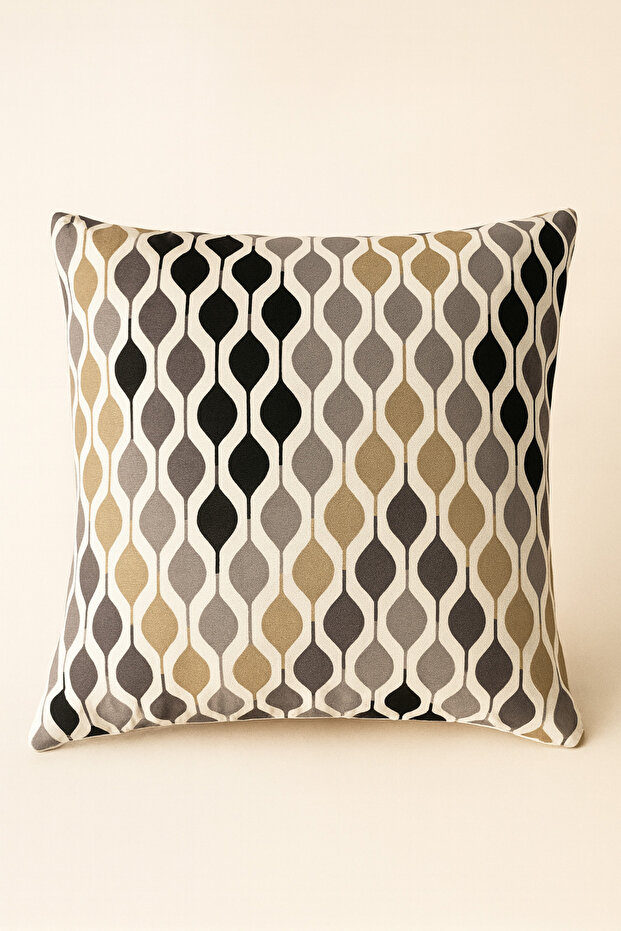 Minimal Beige Patterned Decorative Throw Pillow Cover |   Duck Fabric 43X43 cm - Haven Beige