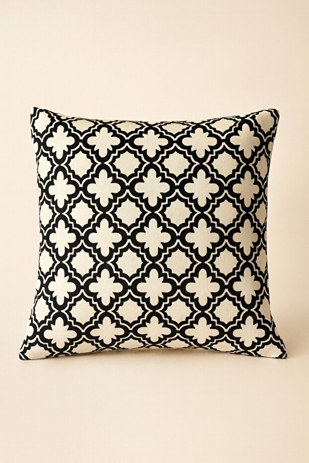 Minimal Black Patterned Decorative Throw Pillow Cover | Duck Fabric 43X43 cm - Elowen Black