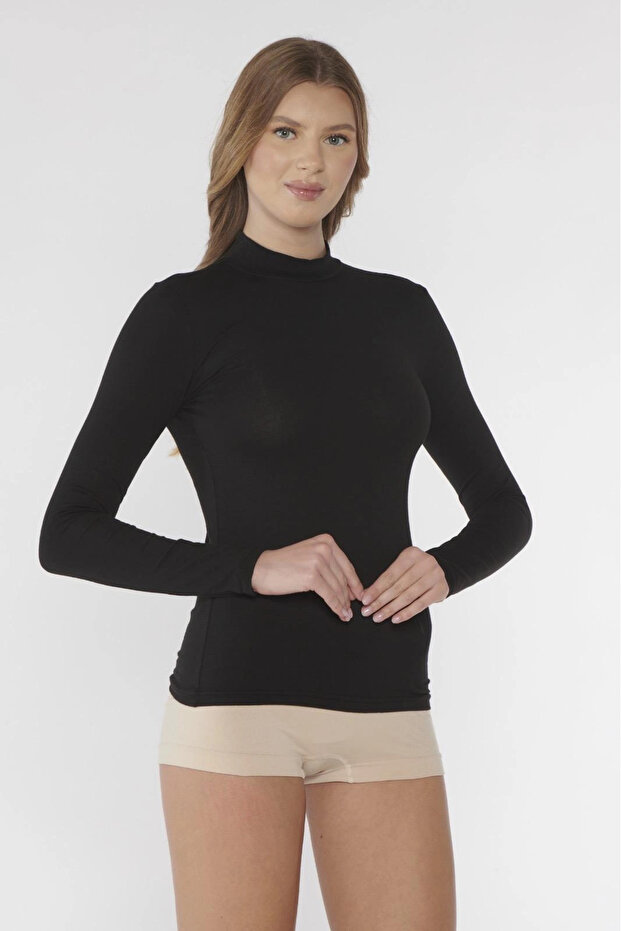 Women's Turtleneck Long Sleeve Black Undershirt
