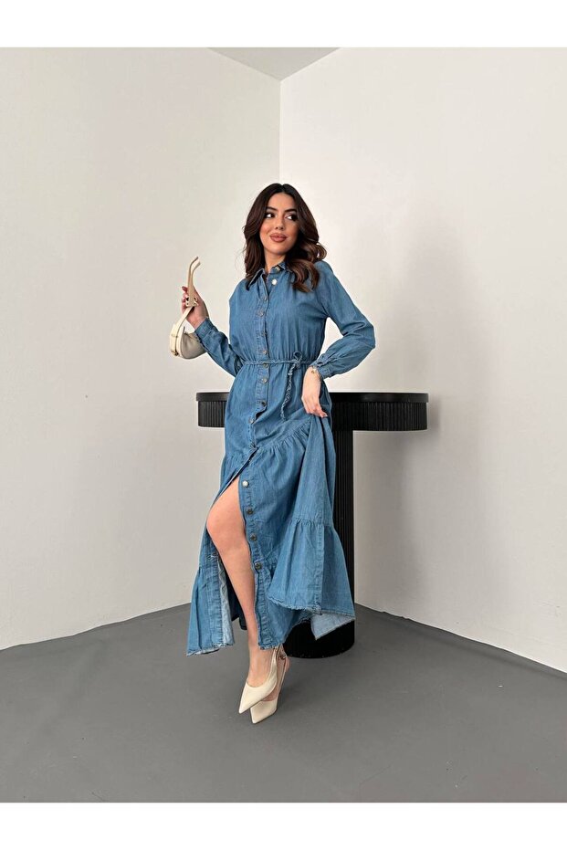 Bağlama Detaylı Gömlek Elbise - 1