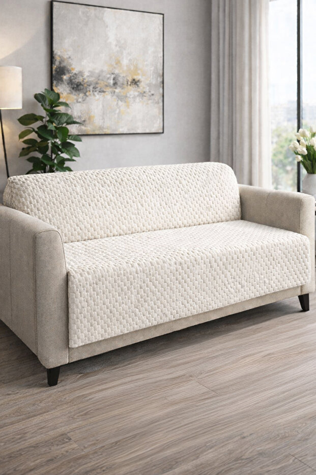 Ponie Embossed Soft Furry Sofa Cover Multi-Purpose Sofa Throw Non-Slip with Sponge (165x205 cm)
