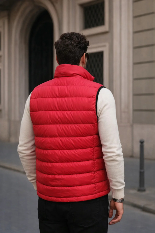 Erkek Kışlık Premium Basic Astarlı Kırmızı Şişme Yelek - 5