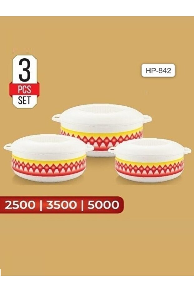 Food container set with a traditional Asiri pattern, 3 pieces: 2500ml, 3500ml, 5000ml