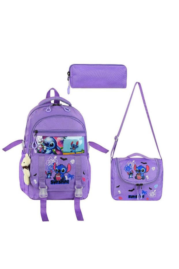 Primary School Girl's Bag Set of 3 Stic-Like 42*30 cm Lunch Box Pencil Case Orthopedic