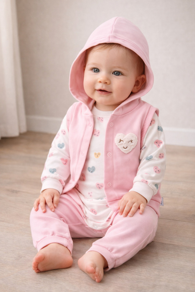 Baby Girl 100% Cotton 3-Piece Set Rabbit and Flower Pattern Size: 03 - 36 - 69 - 912 Months