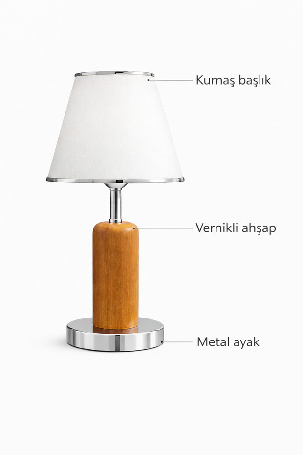 Masif Krom Ahşap Abajur - 2