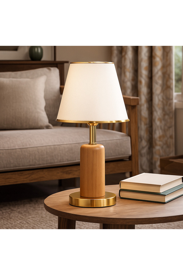 Masif Gold Ahşap Abajur - 1