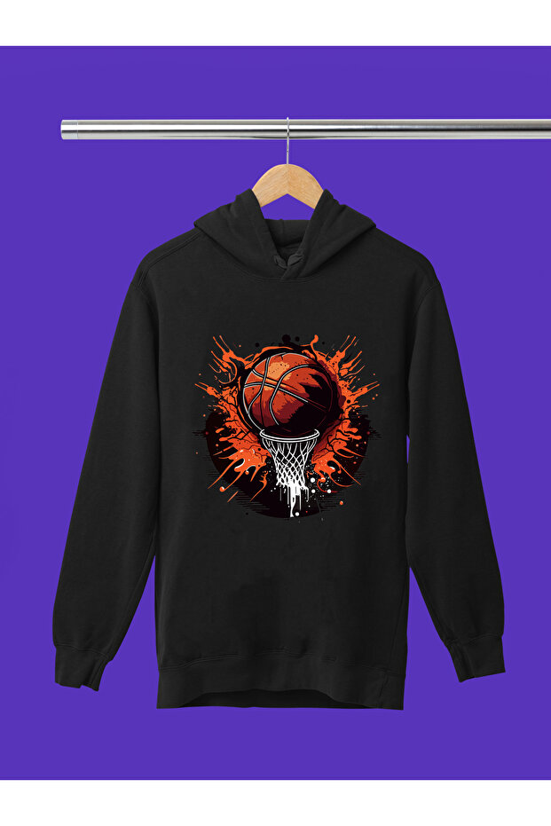 Basketball Themed Printed 3-Ply Quality Soft Texture Hooded Children's Sweatshirt