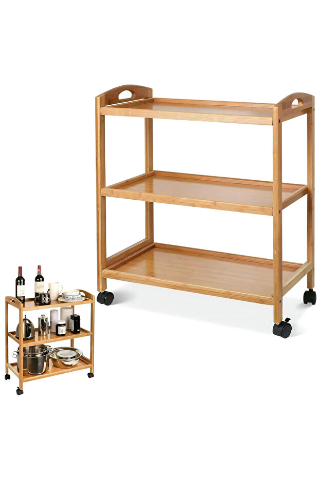 𝐎𝐧𝐞𝐃𝐜𝐨𝐫 3‑Tier Bamboo Rolling Storage Cart with Wheels — Multipurpose Bamboo Kitchen Cart