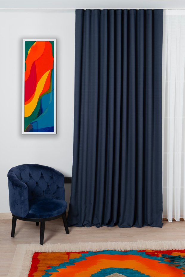 Linen Background Curtain Natural Economical Wrinkle-Free Decorative Living Room Bedroom Children's Room Pileless Dark Blue
