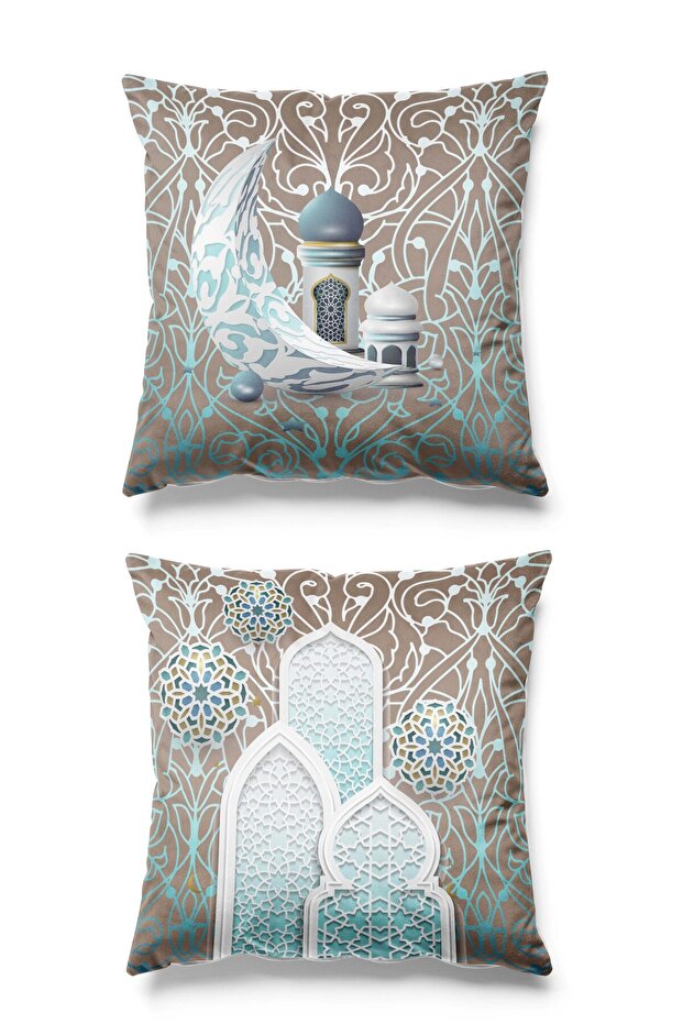 Double Sided Printed Set of 2 Suede Throw Pillow Covers - Ramazan Onyx - Ramadan Kareem