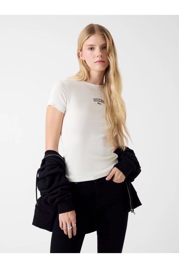 Gj Sleeveless Crew Neck Embroidered Slim Fit Women's Cream Top W6Rp21Ka0H1-G053
