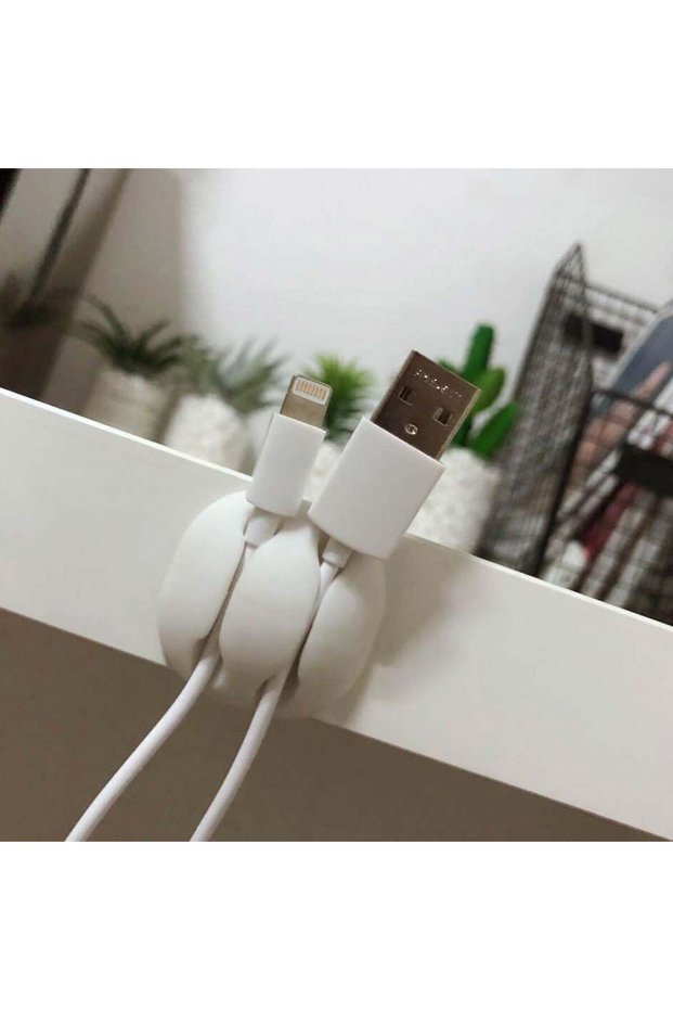 White Self-Adhesive Hooks for Cable Management - 4pcs