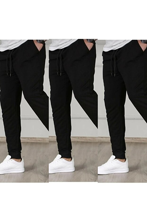 3 Pieces Unisex Regular Black Black Black Ribbed Leg Sweatpants
