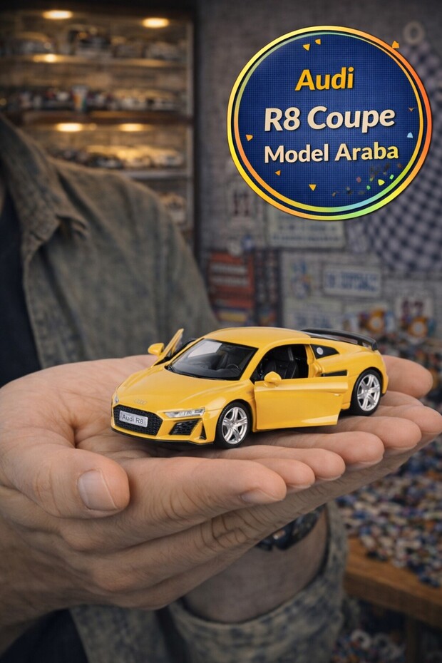 Today's European Series Yellow Audi R8 Coupe Pop-Up Door Pull and Go Metal Model Car 1:32