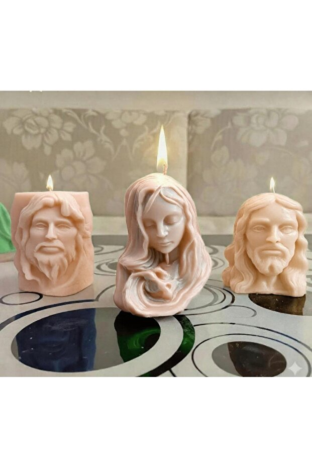 3’ lü heykel mum set. Rönesans esintisi. - 2