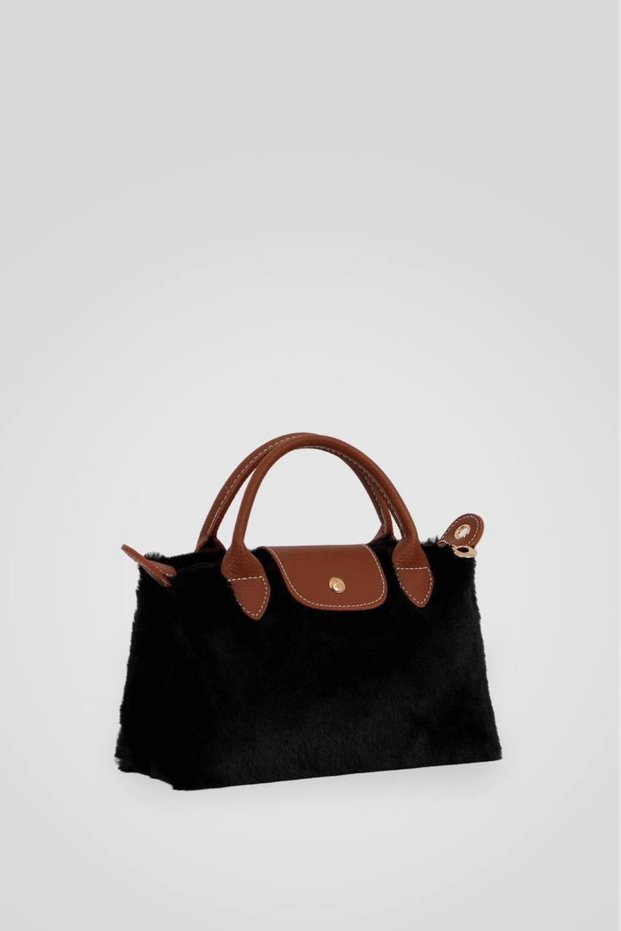 Women's Black Plush Tote Mini Hand and Crossbody Bag