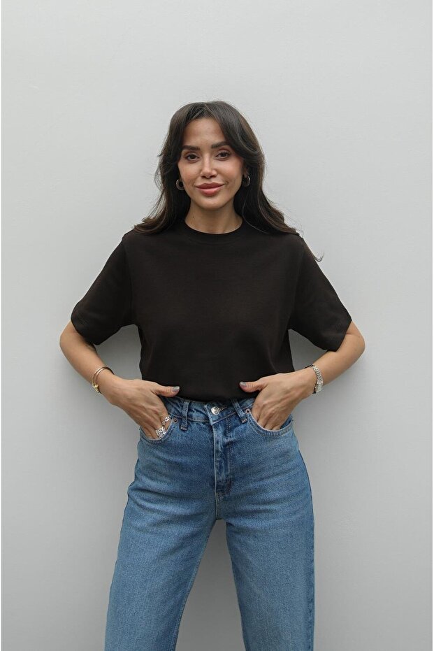 Dark Brown 100% Cotton Crew Neck T-Shirt