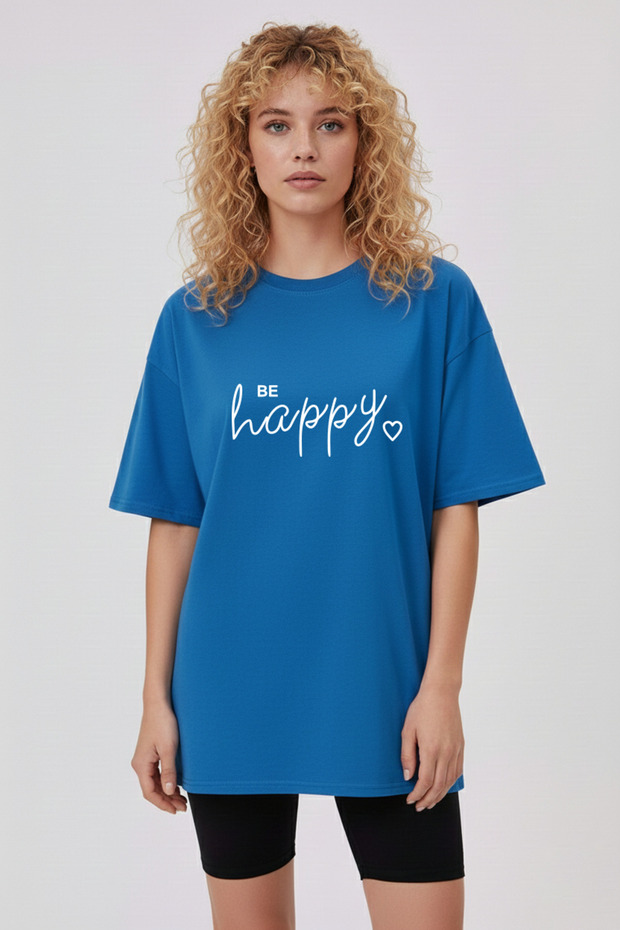 تيشيرت Be Happy منقوش عادي مصنوع من القطن بنسبة 100%