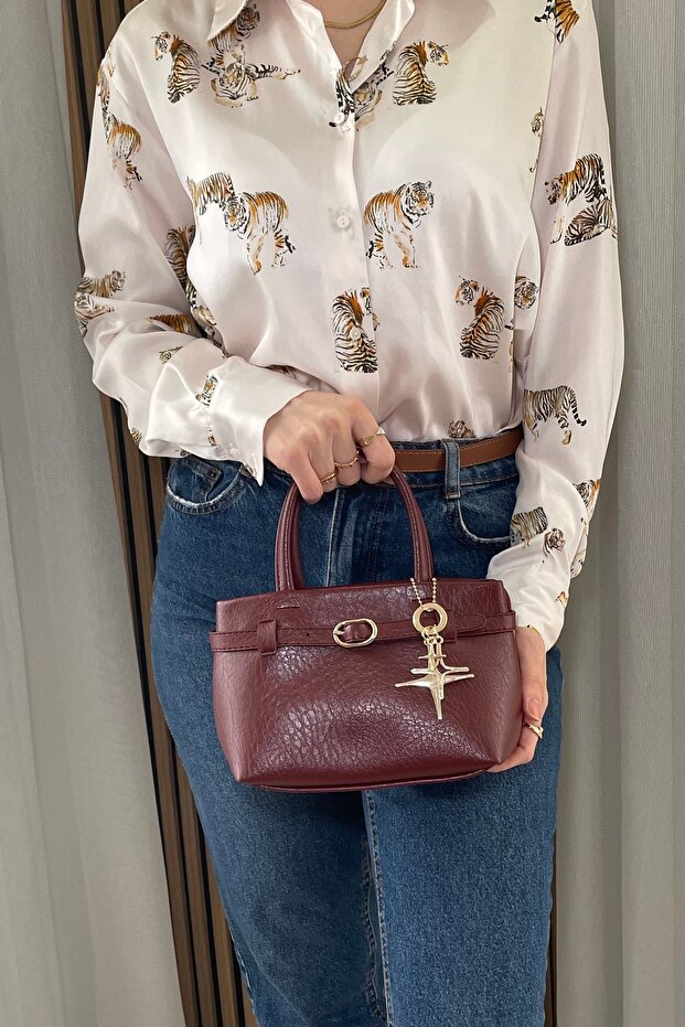 Women's Burgundy Handbag - Adjustable Long Strap - with Charm Gift - Fibag