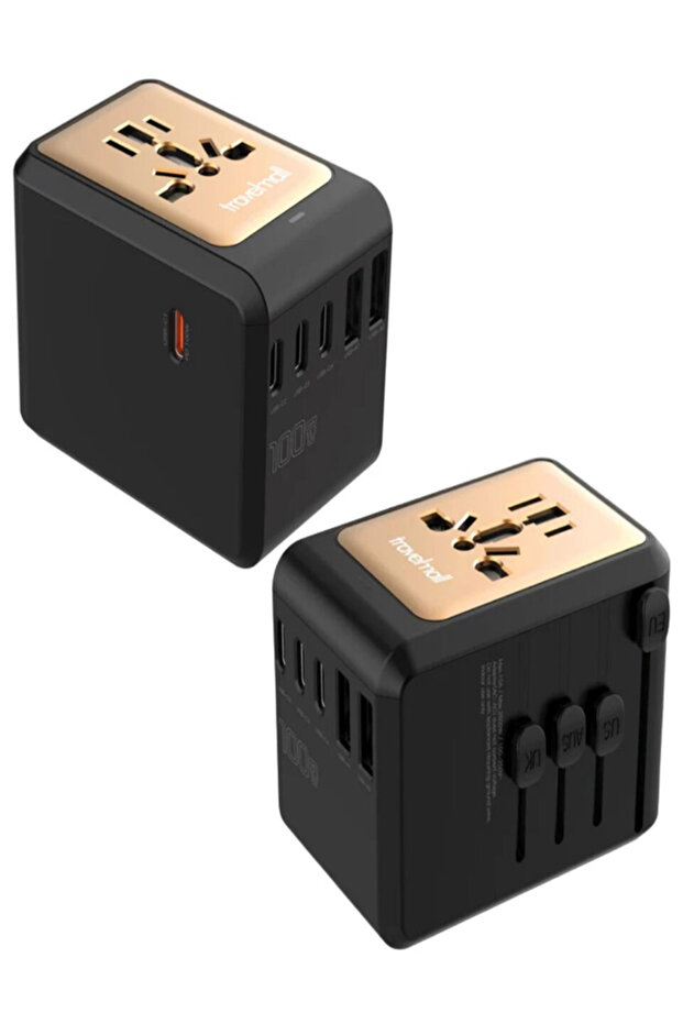 100W PD GaN Worldwide Travel Adapter with 6 USB Ports (4 USB-C + 2 USB-A) – Black