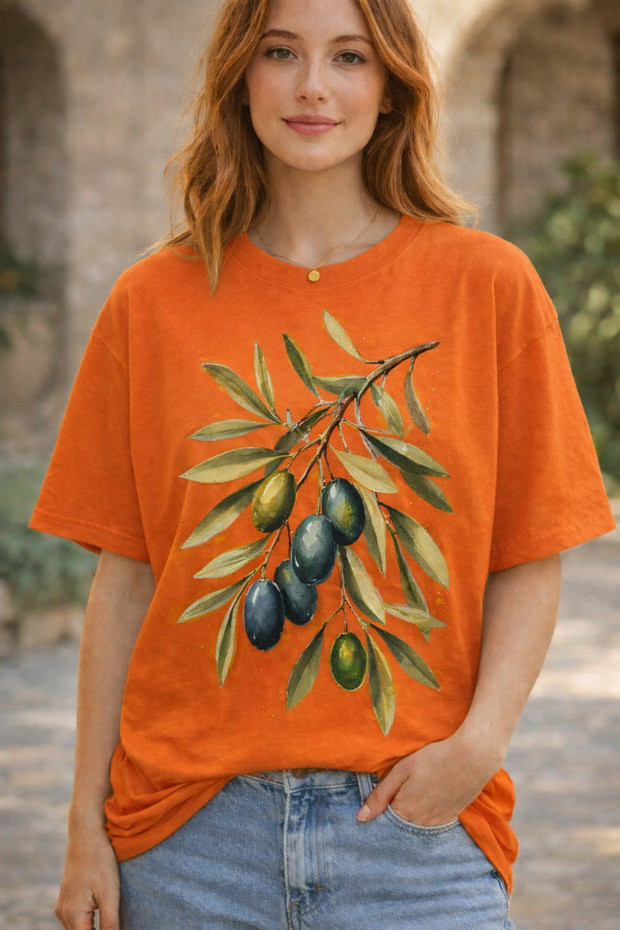 Oversized Unisex 100% Cotton Olive Branch Printed T-Shirt