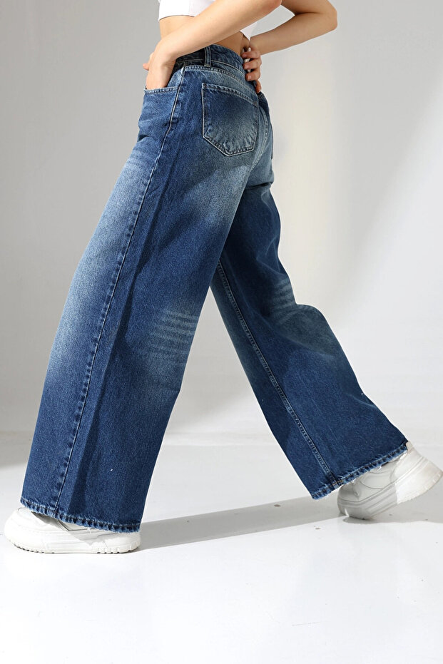 High Waist Extra Wide Leg Dark Blue Wide Leg Jean Pants