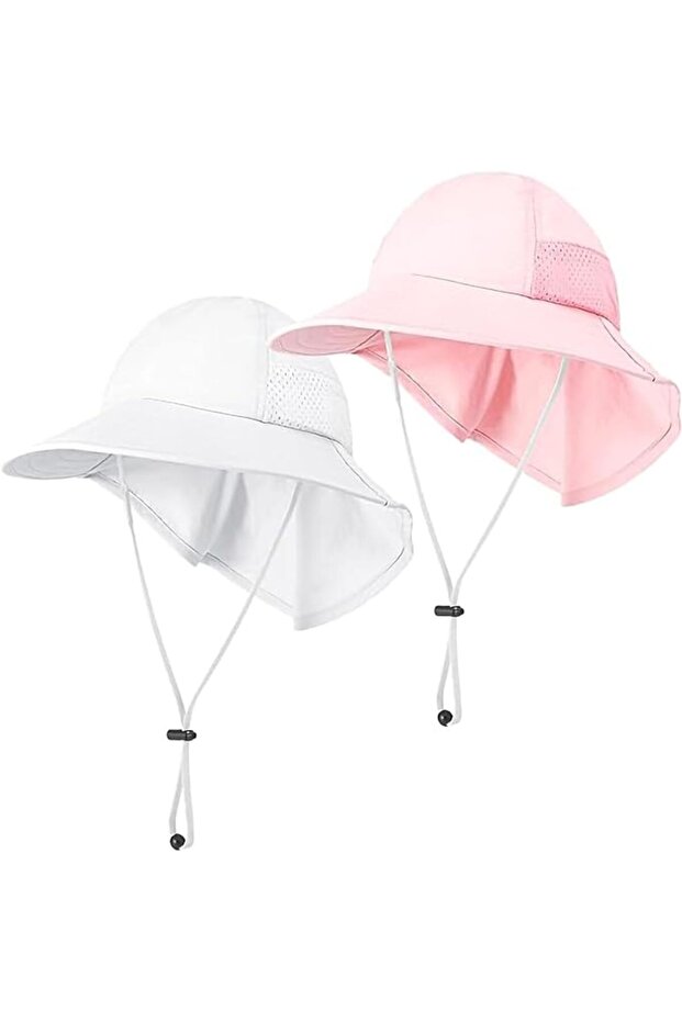 UPF 50+ Baby Sun Hat, Wide Brim Adjustable Kids Beach Hat with Neck Flap for Outdoor