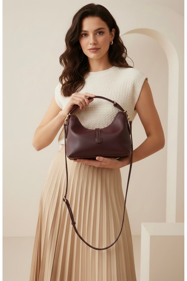 Women's Mini Size Bitter Brown Long Cross Strap Hand & Shoulder Bag (20X16 cm)