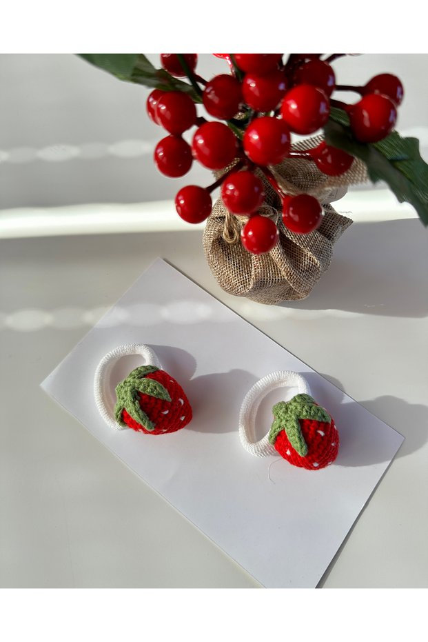 Hair Clip Special Strawberry Design Handmade Set of 2 Rubber Clips