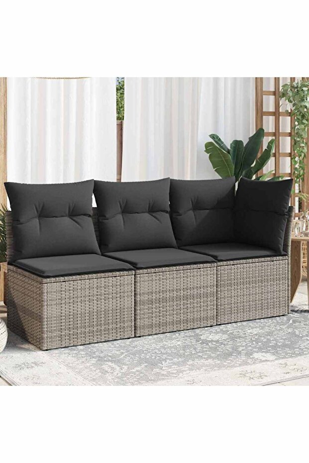 Garden Sofa with Cushions 3-Seater Grey Poly Rattan