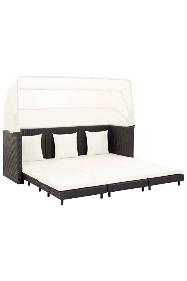 Extendable 3-Seater Sofa Bed with Roof Poly Rattan Black