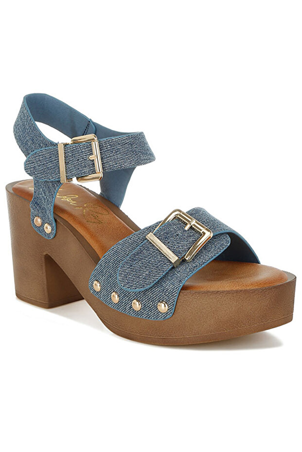 Women Studded Denim Clog Sandals in Denim