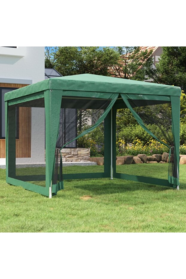 Party Tent with 4 Mesh Sidewalls Green 3x3 m HDPE