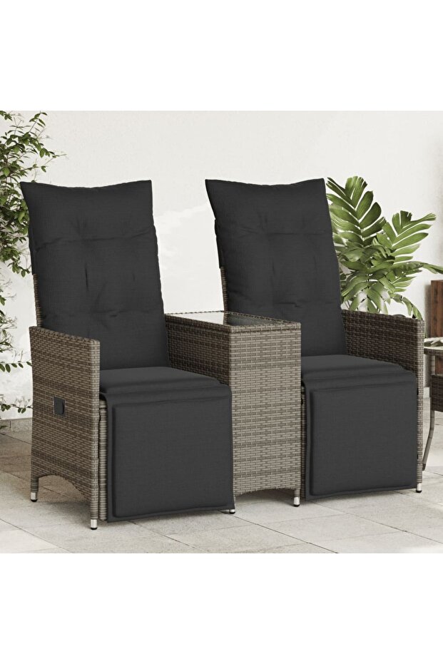 Reclining Garden Sofa 2-Seater with Table Grey Poly Rattan