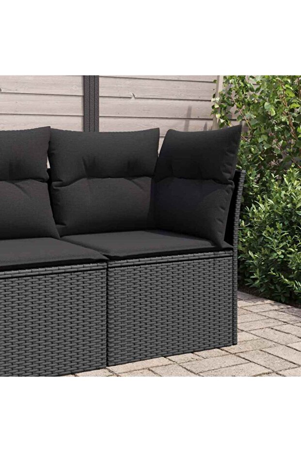 Garden Sofa Corner with Cushions Black Poly Rattan